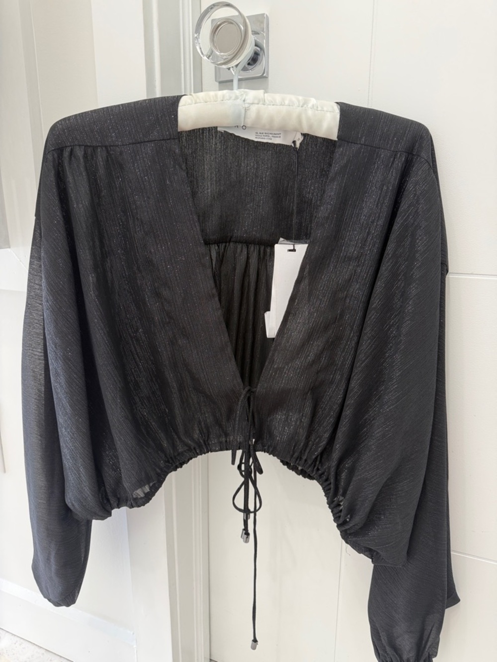 IRO Black Cropped Metallic Drawstring Blouse